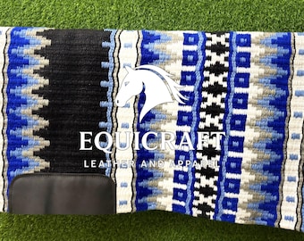 Manta para silla de montar Aztec Western Show / Manta de lana negra, azul y blanca / Manta para silla de montar de caballo del suroeste tejida a mano / Manta para senderos Regalo ecuestre