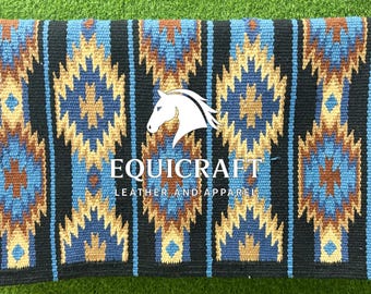 Blue Black Wool Western Saddle Blanket Diamond Show Blanket Horse Pad Rodeo Ranch Tack