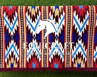 Burgundy Multicolor Wool Western Saddle Blanket – Diamond Show Blanket |Horse Pad Rodeo Ranch Tack