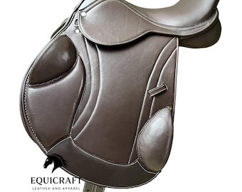 Brown English Saddle, Close Contact Jumping Saddle, Equestrian Horse Saddle, Padded Knee Roll Riding Saddle