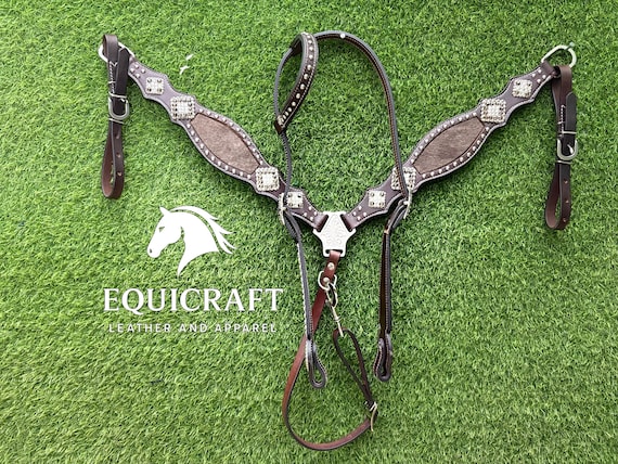 Western Horse Headstall and Breastplate Set | Leather Horse Tack | Cowboy Riding Gear
