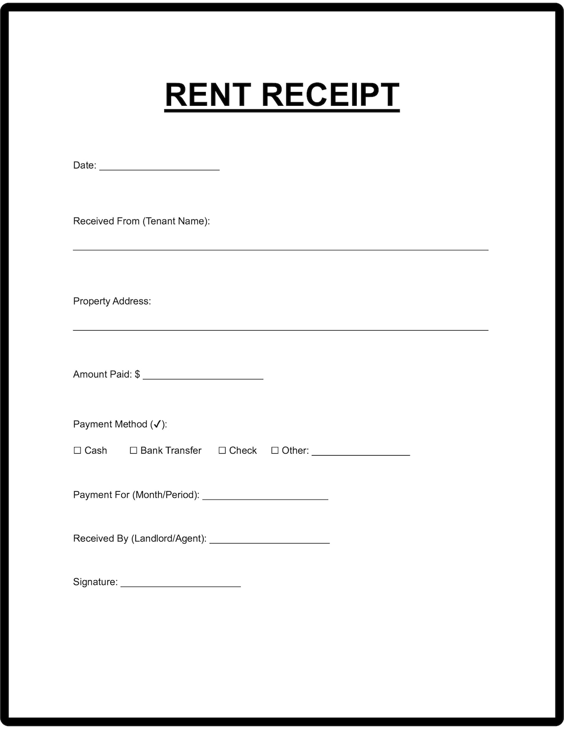 Editable Rent Receipt Template, Printable Rental Receipt, Landlord ...