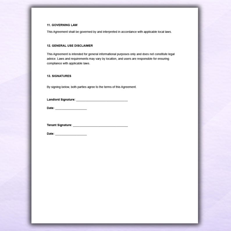 Simple General Lease Agreement Template Editable Rental Contract Word ...