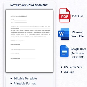 Notarization Template.pdf Notary Acknowledgment Form Template, Editable Notary Acknowledgment ...