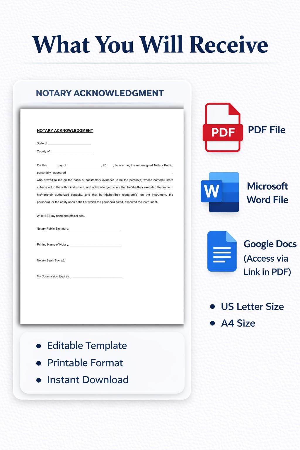 Notarization Template.pdf Notary Acknowledgment Form Template, Editable Notary Acknowledgment ...