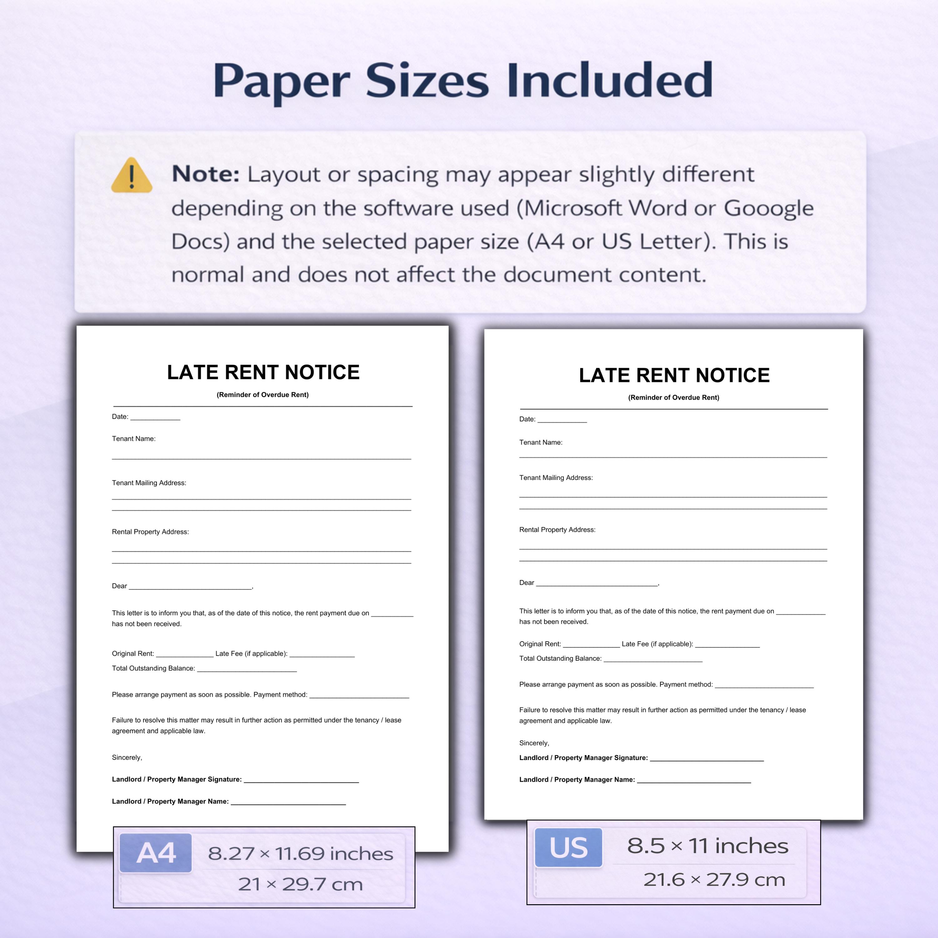 Late Rent Notice Template for Landlords | Editable Rent Reminder Letter ...