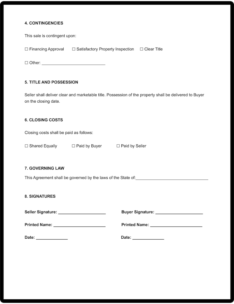 Prop Contract Real Estate Sale Contract Template, Editable Property Purchase ...