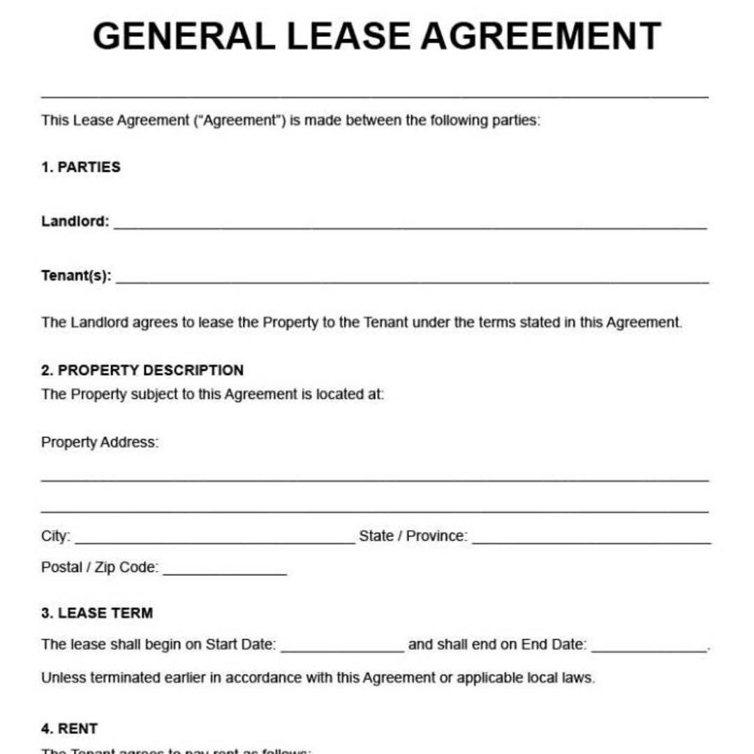 Template General Lease Agreement.editable Rental Contract Word and ...