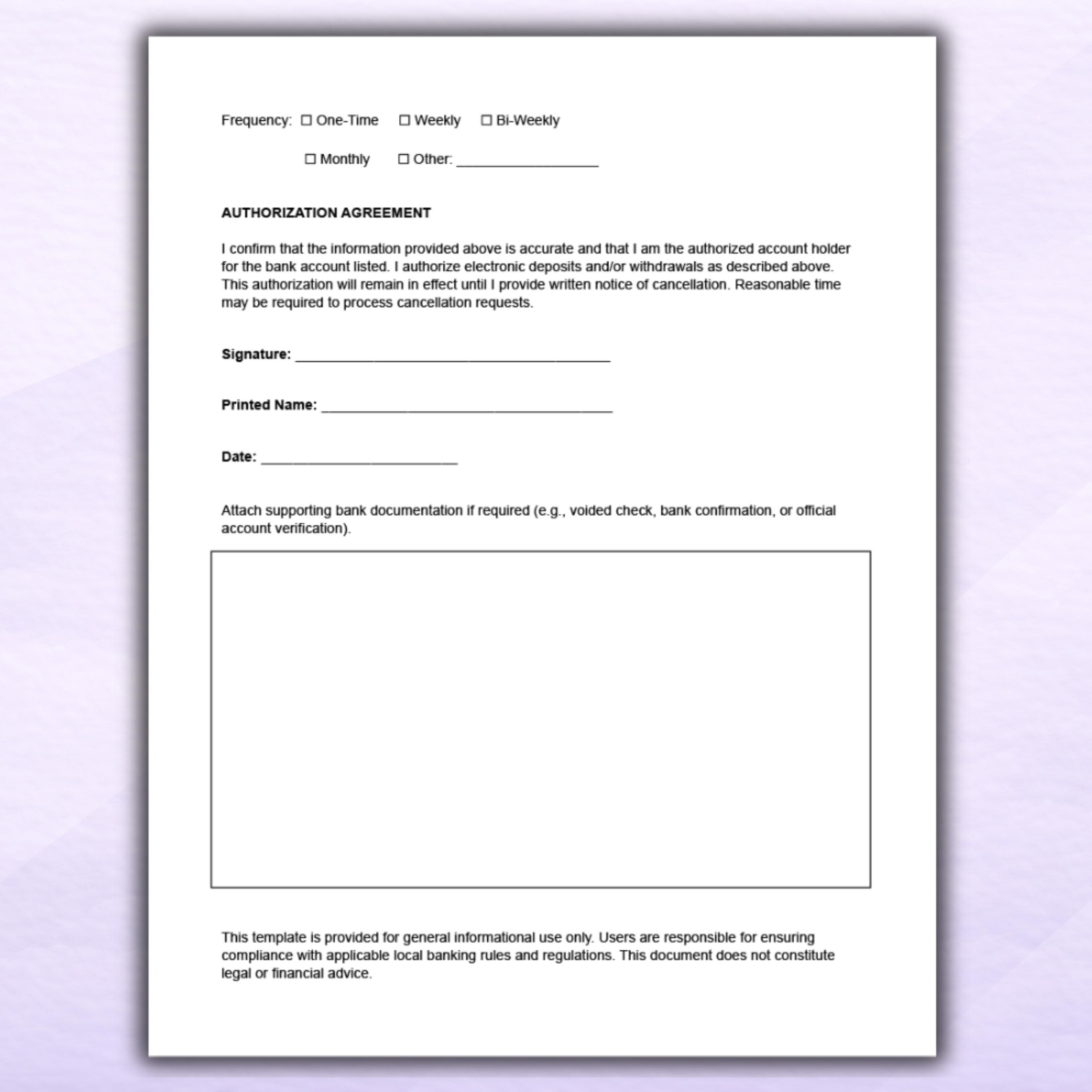Direct Deposit Form Template | Automatic Payment Authorization ...