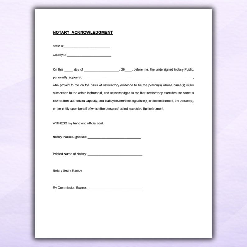 Notarization Template.pdf Notary Acknowledgment Form Template, Editable Notary Acknowledgment ...