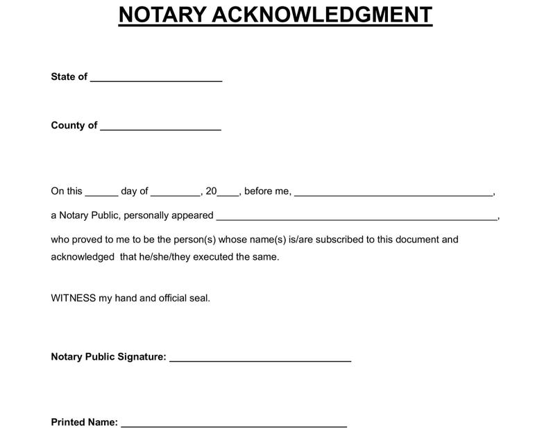 Simple Notary Acknowledgment Form PDF & Word | Editable Word US Notary ...