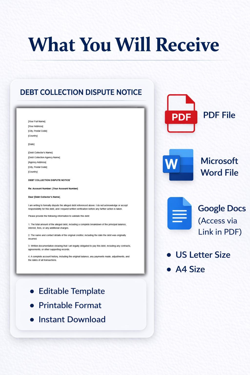 Disputing Debt Collection Language Debt Collection Dispute Notice | Credit Dispute Letter | Editable Word ...