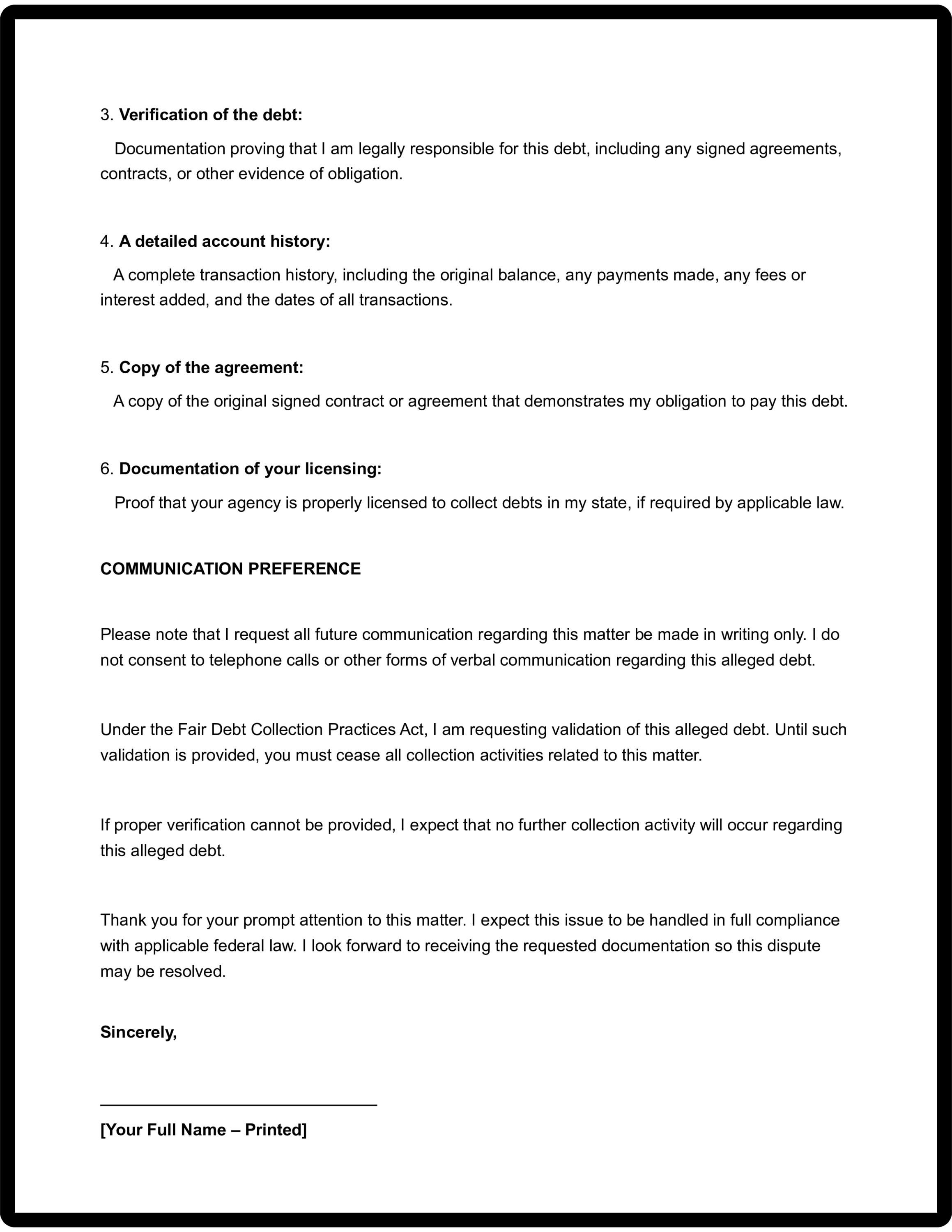 Disputing Debt Collection Language Debt Collection Dispute Letter Template | Debt Validation Letter ...