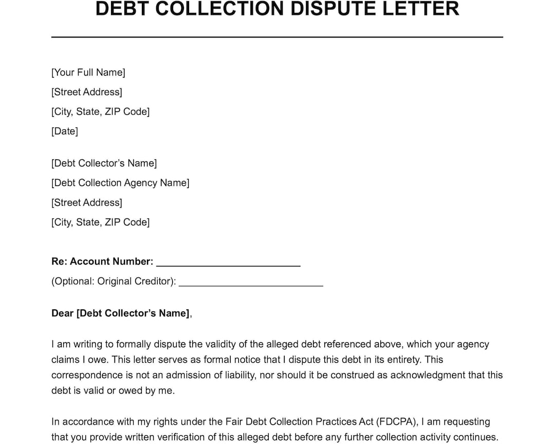 Disputing Debt Collection Language Debt Collection Dispute Letter Template | Debt Validation Letter ...