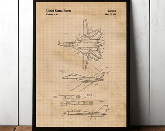 Fighter Jet Patent Print, Vintage Aircraft Blueprint, Aviation Wall Art
