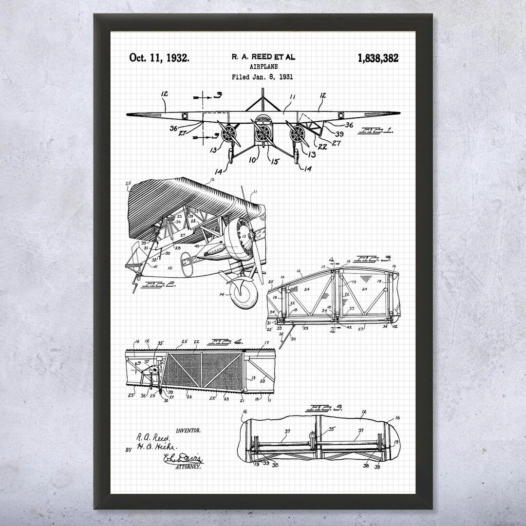 1932 Airplane Patent Art Print, Vintage Aviation Blueprint - Etsy