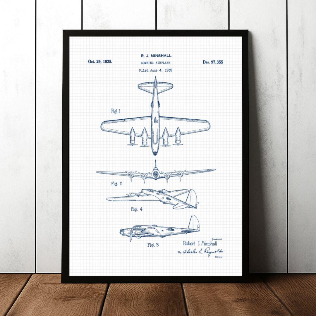 WWII Bomber Blueprint Poster, Vintage Airplane Patent Wall Art - Etsy UK