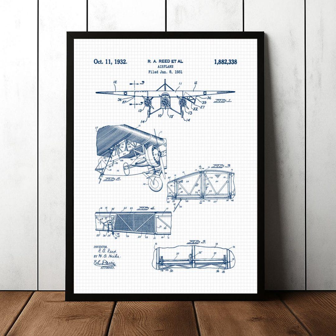 Vintage Airplane Patent Print, Aviation Blueprint Wall Art - Etsy