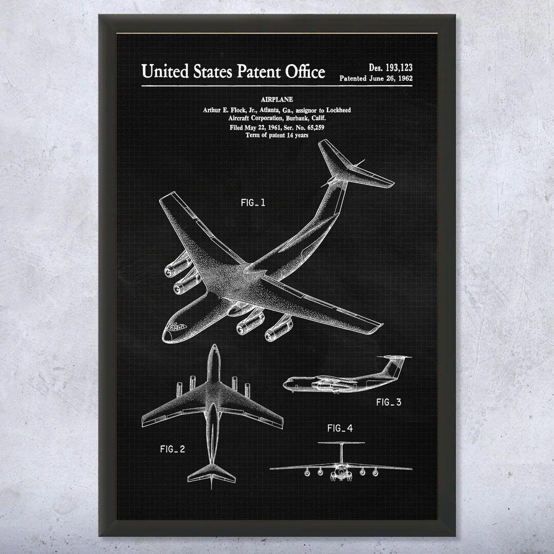 Vintage Lockheed Airplane Patent Poster, Blueprint Art - Etsy