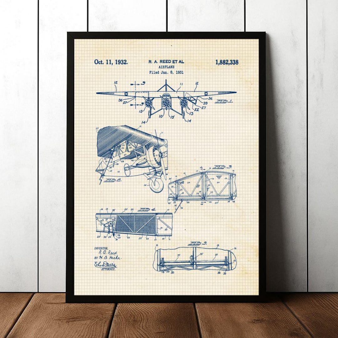 Vintage 1932 Airplane Patent Print, Aviation Blueprint Wall Art - Etsy