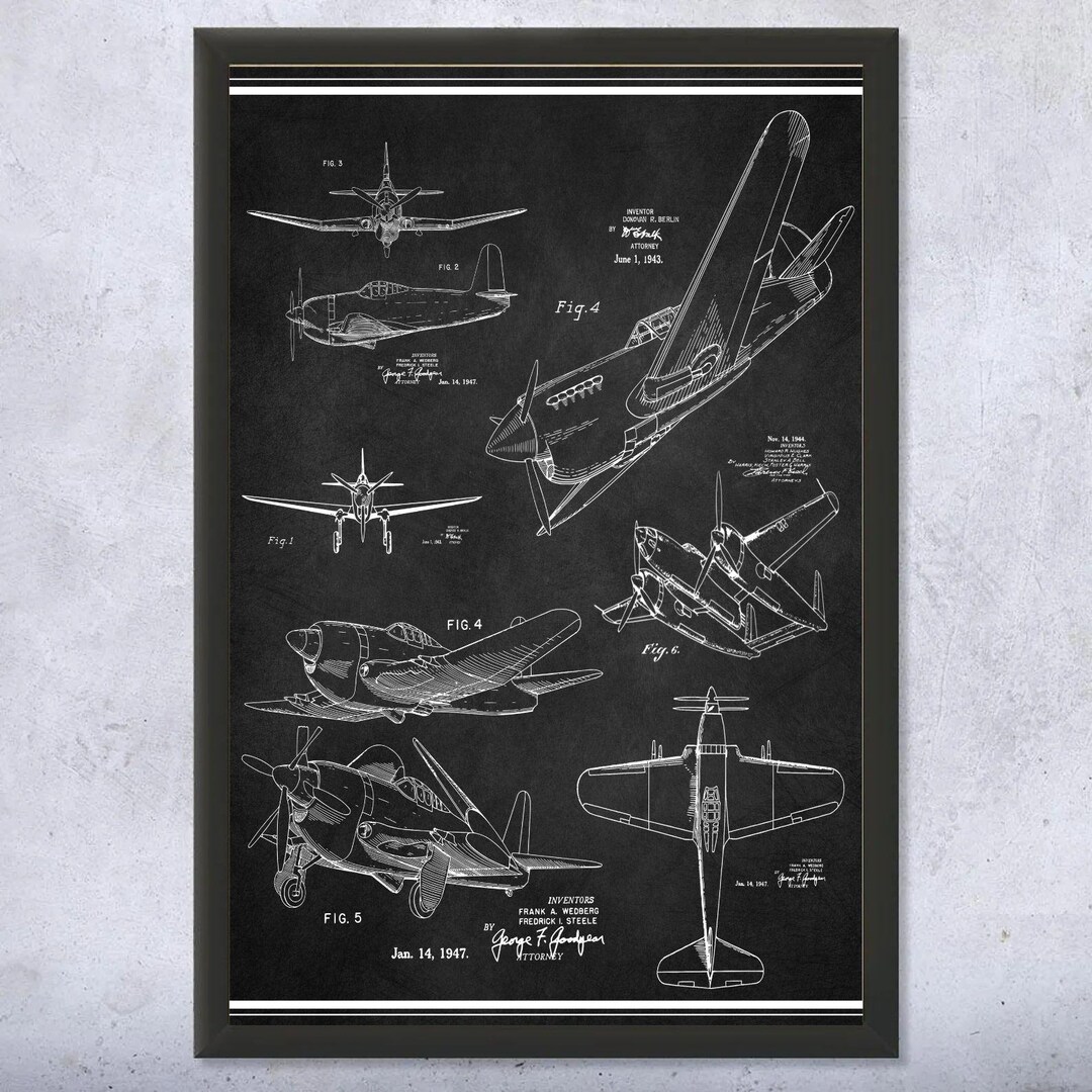 Vintage Airplane Patent Print, WWII Aircraft Blueprint, Pilot Gift - Etsy