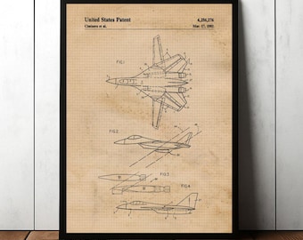 Vintage Fighter Jet Patent Art Print, Aviation Blueprint