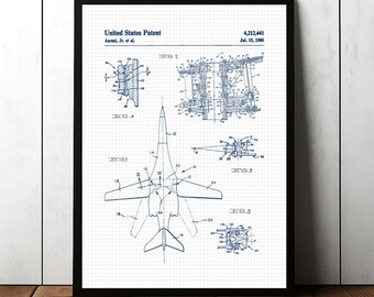 Airplane Patent Art Print, Military Jet Blueprint, Aviation Wall Decor