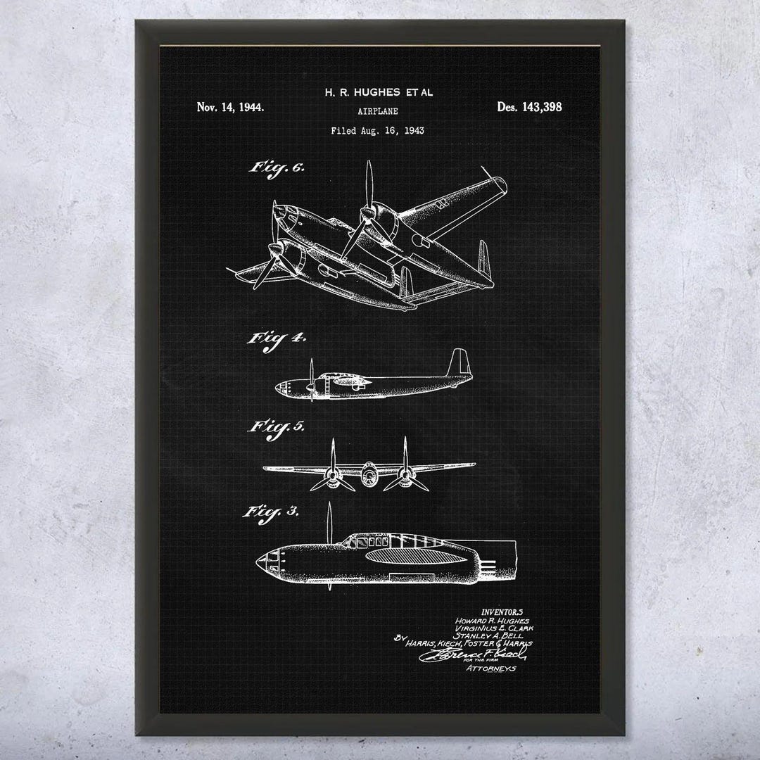 Howard Hughes Airplane Patent Print, Vintage Aviation Blueprint - Etsy