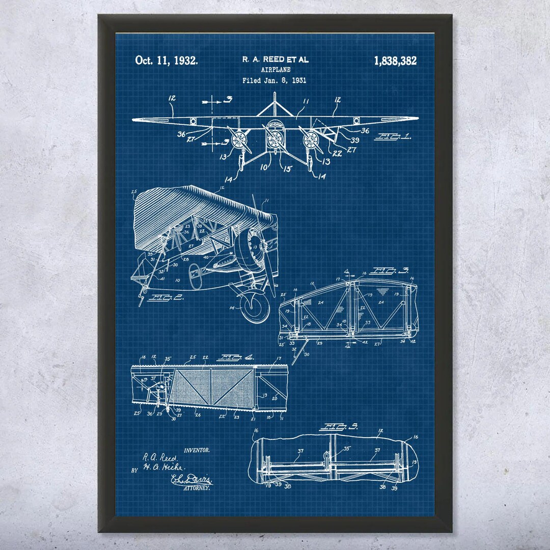 Vintage 1932 Airplane Patent Print, Aviation Blueprint Wall Art - Etsy