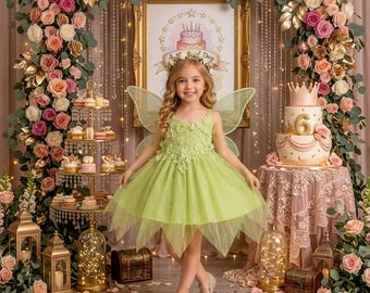 Green Fairy Princess Dress | Kids Elf Cosplay Costume | Woodland Fairy Outfit