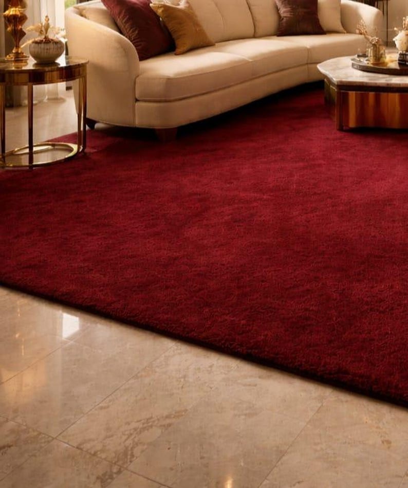 Deep Red Area Rug Burgundy Plush Lounge Carpet – Hand Tufted Deep Wine Red Statement ...