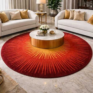 Tapete redondo de lã tufado à mão – Tapete circular moderno de luxo em tom laranja queimado