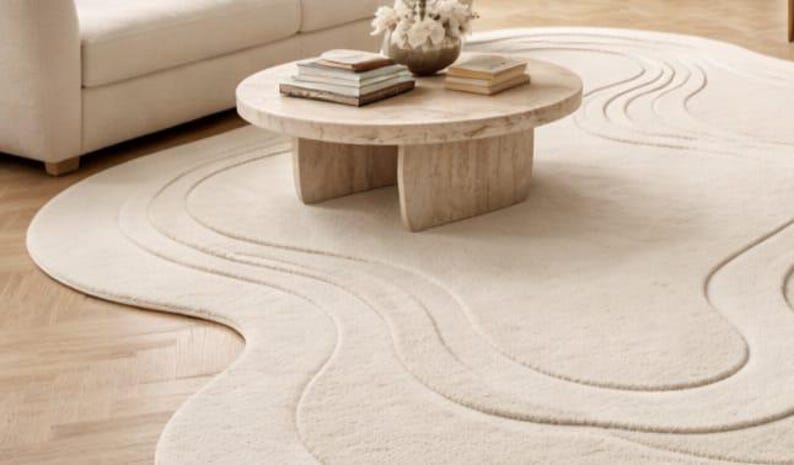 Rod Wave Rugs Hand Tufted Wool Wave Rug, Sculpted Abstract Carpet, Modern Organic ...