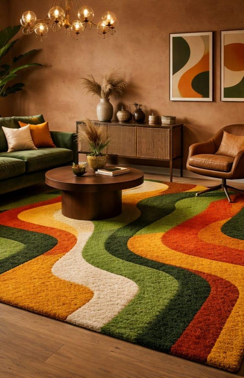 Retro Geometric Circle Rug – Mid Century Modern Area Rug for Living ...