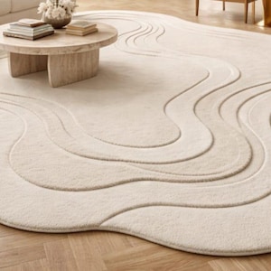 Hand Tufted Wool Wave Rug, Sculpted Abstract Carpet, Modern Organic ...
