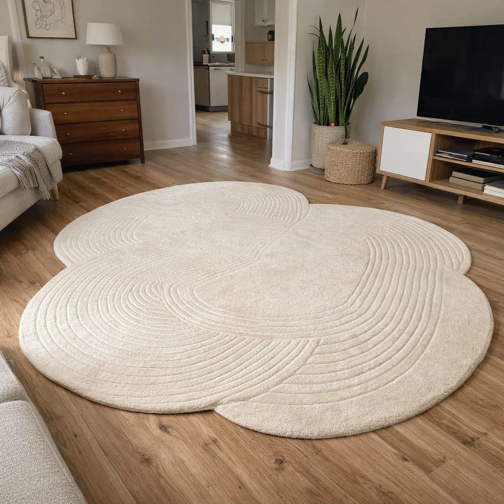 Undulating Small Rugs Hand Tufted Sculptural Cream Rug - Irregular Shape Wool Area Minimalist ...