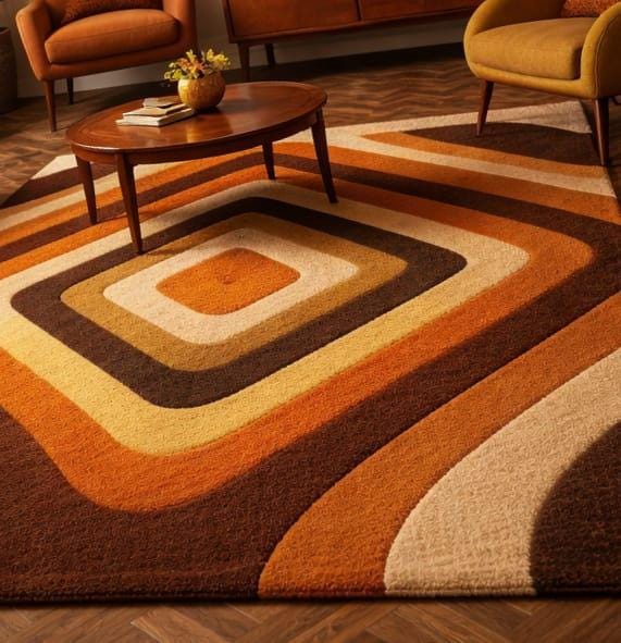 Hand Tufted Wool Area Rug – Retro 70s Geometric Design - Etsy