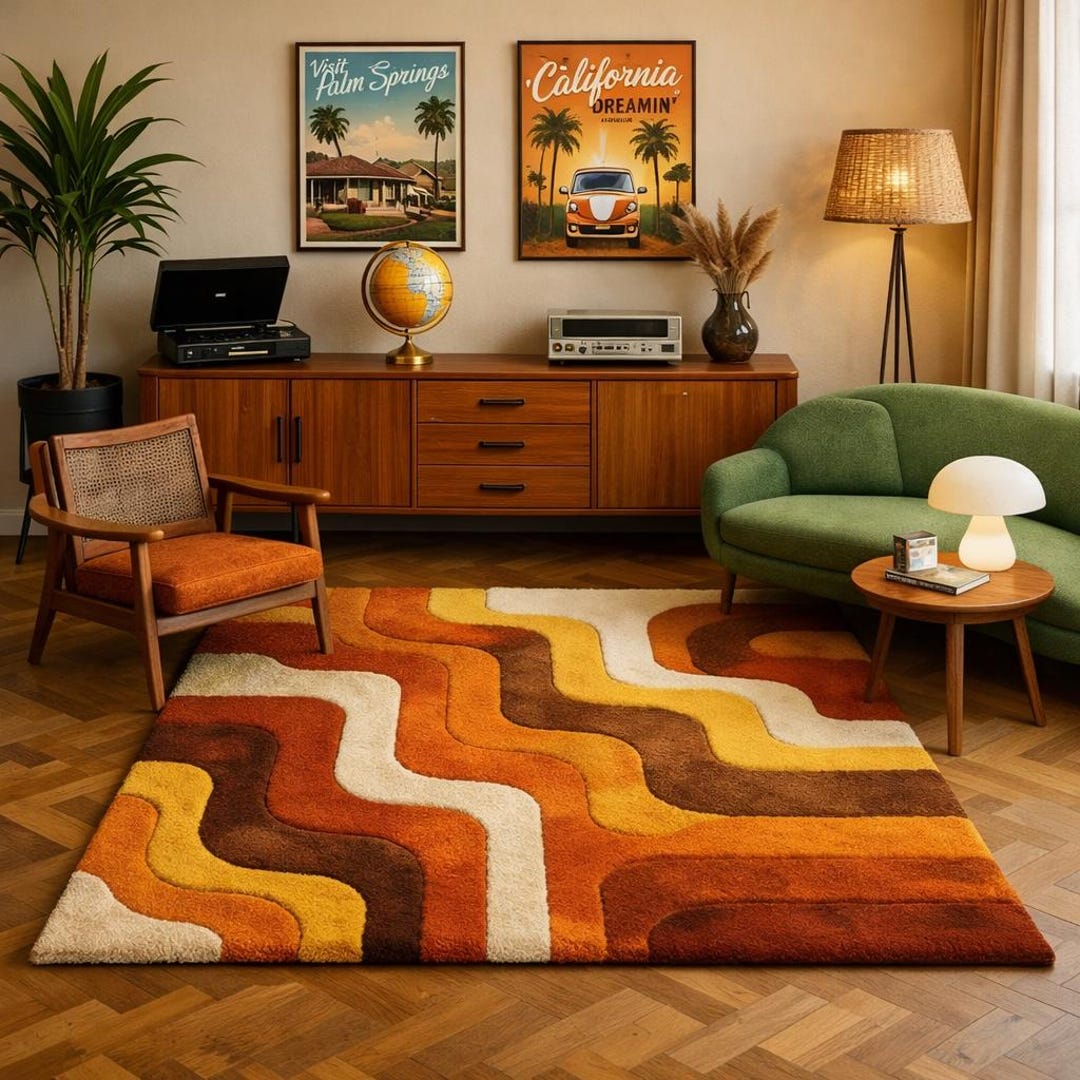 Petterned Rug Retro Hand Tufted Retro Abstract Rug - 70s Mid Century Retro Carpet - Etsy