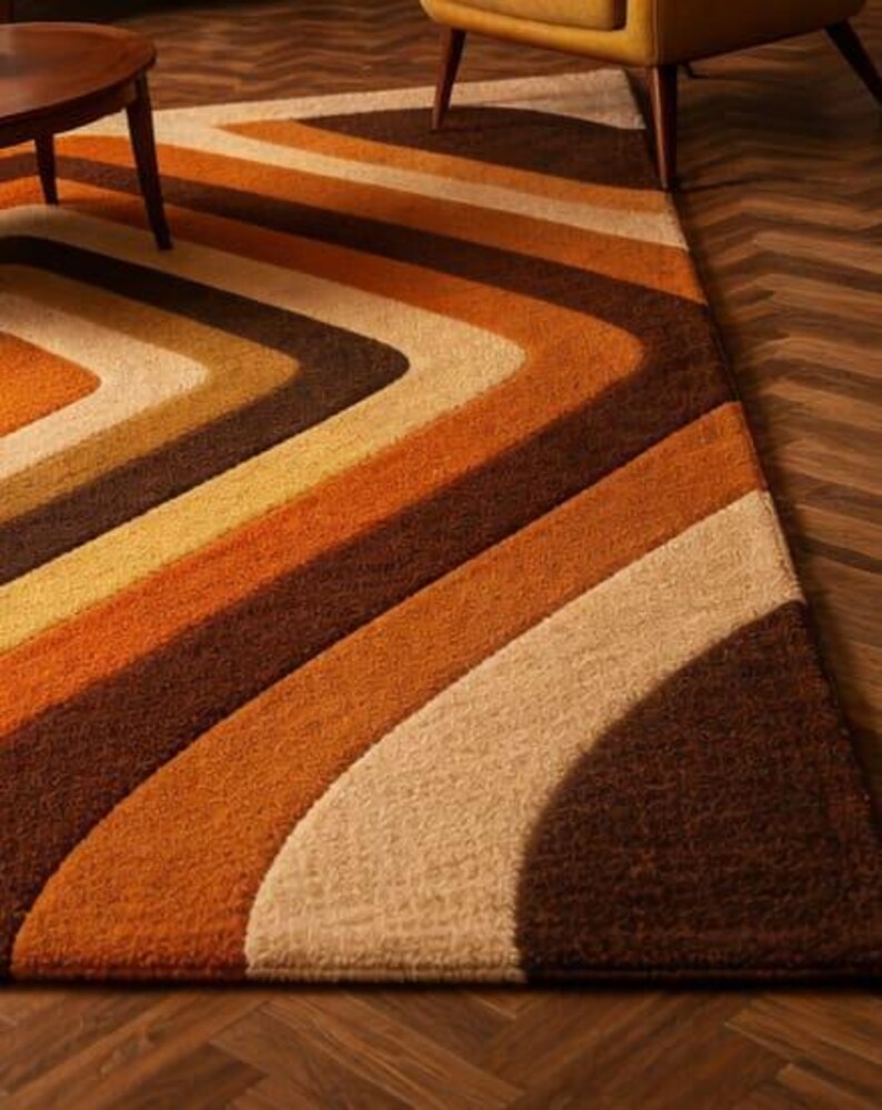 Hand Tufted Wool Area Rug – Retro 70s Geometric Design - Etsy