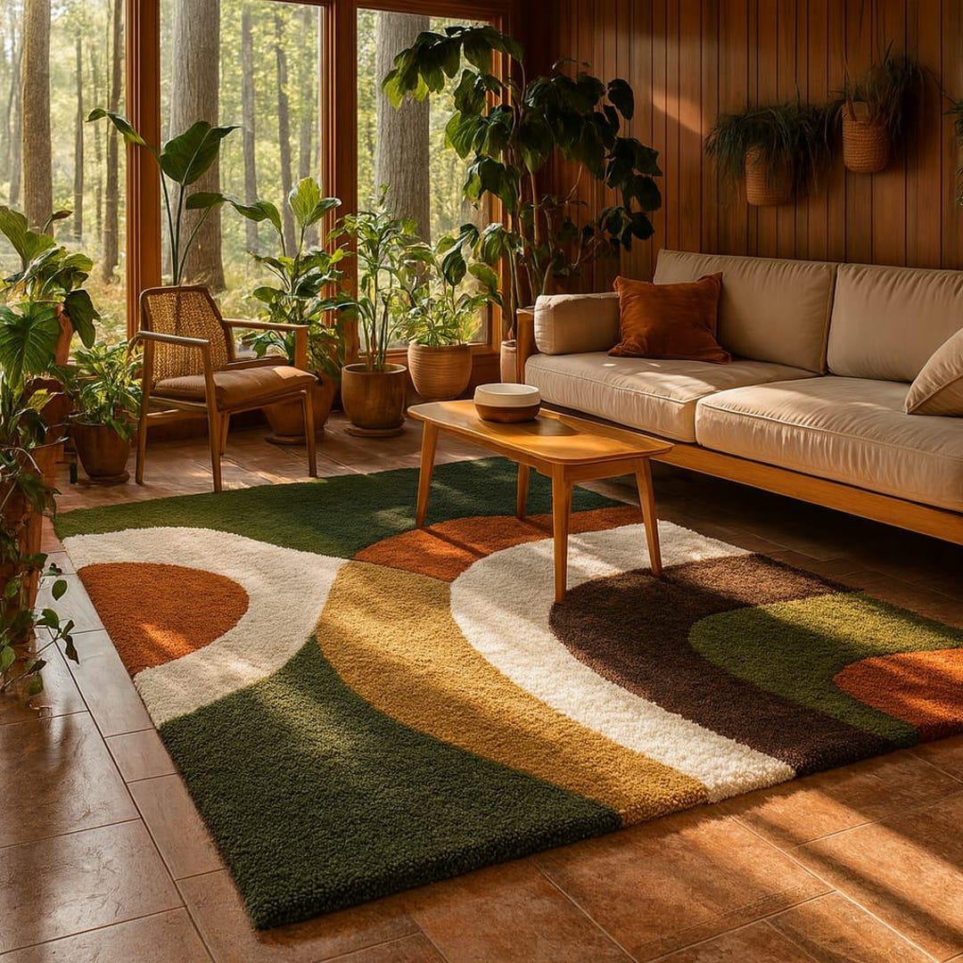 Handmade 70s Geometric Tufted Area Rug | Retro Boho Decor - Etsy