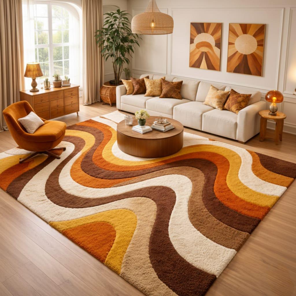 Retro Groovy 70s Wavy Shag Rug – Burnt Orange Abstract Carpet Decor - Etsy