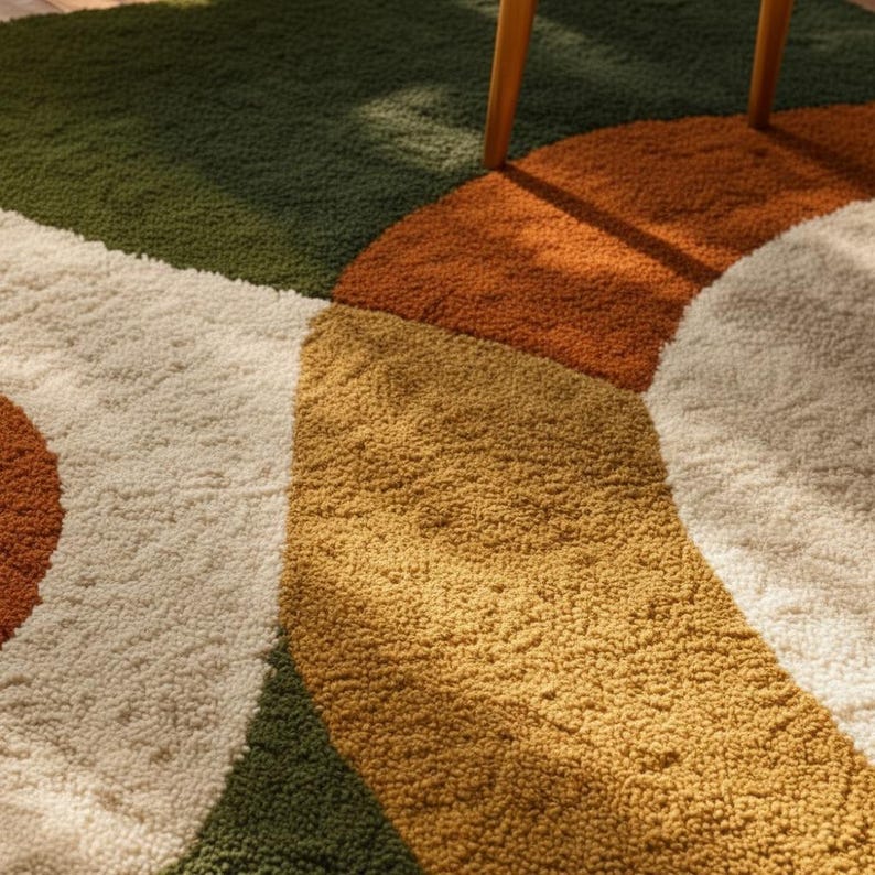 Handmade 70s Geometric Tufted Area Rug | Retro Boho Decor - Etsy