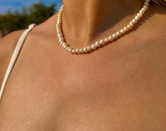 Natural Freshwater Pearl Necklace, Minimalist Pearl Necklace, Women's Silver necklace, Valentines Necklace gift for her,