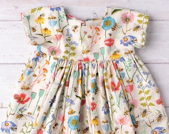 Limited edition • Wildflowers and bee print cotton dress  • Baby dress  • made in Cornwall