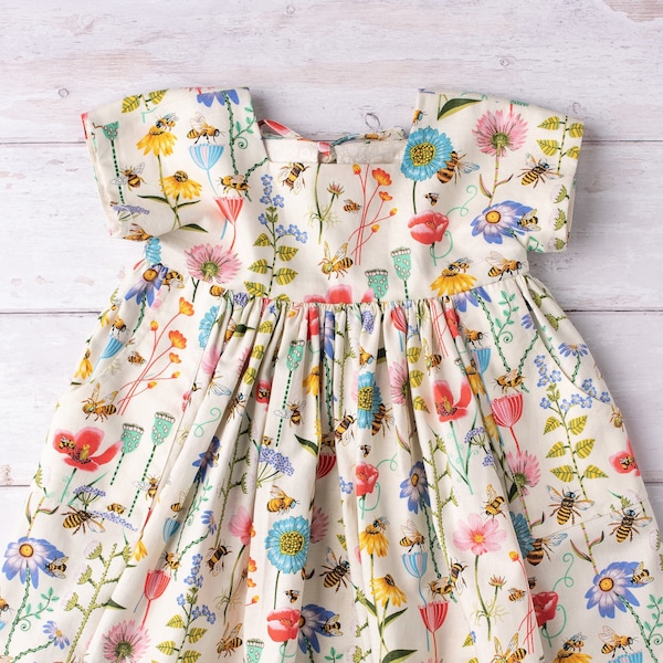 Limited edition • Wildflowers and bee print cotton dress  • Baby dress  • made in Cornwall