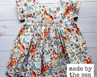 Limited edition Woodland animals print cotton dress  • Baby dress  • made in Cornwall • Age from 3mths