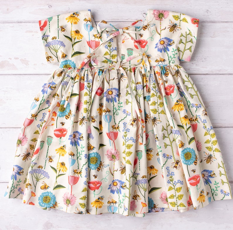 Limited edition Wildflowers and bee print cotton dress Baby dress made in Cornwall image 2