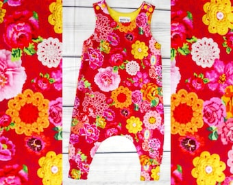 Baby & toddler harem romper 6-9m • dungarees • soft stretch cotton/elastane jersey • Made in Cornwall • Ready to ship