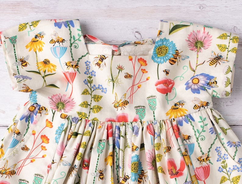 Limited edition Wildflowers and bee print cotton dress Baby dress made in Cornwall image 7