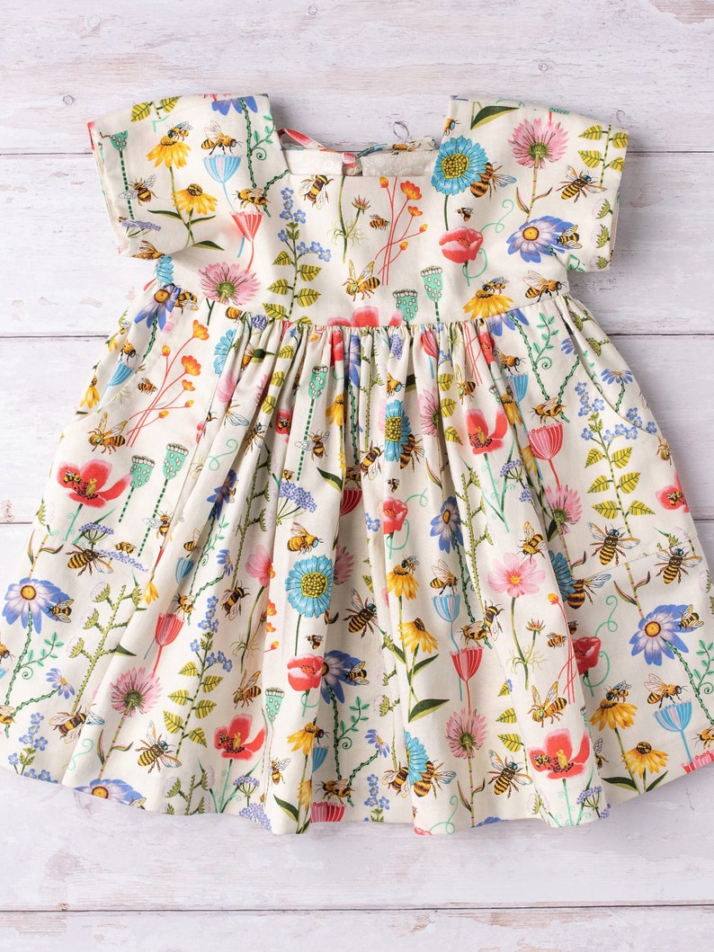 Limited edition Wildflowers and bee print cotton dress Baby dress made in Cornwall image 1